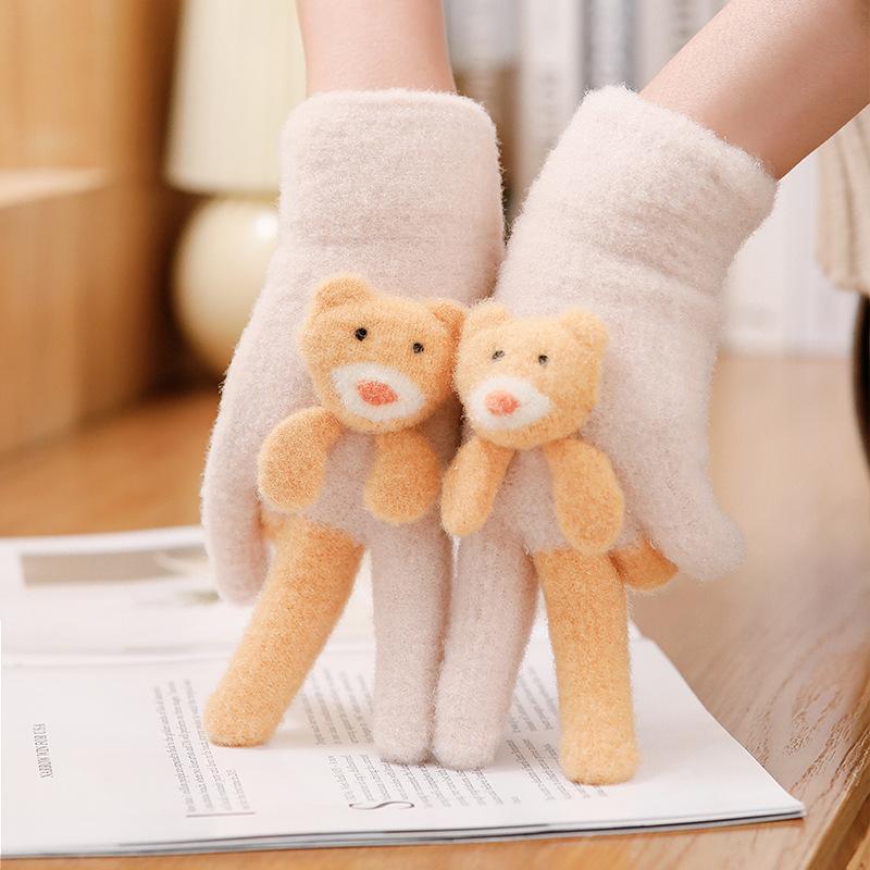 Children's gloves autumn cute cartoon five-finger girls middle-aged children kindergarten primary school students plush warm and cold