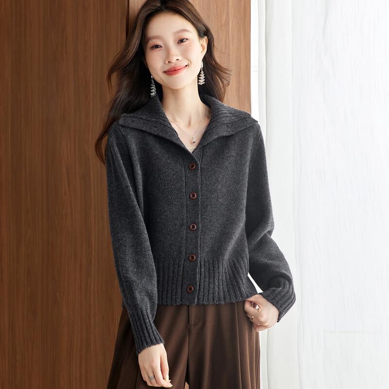 Srcr Women's 100% Sheep Wool High-Neck Knit Cardigan