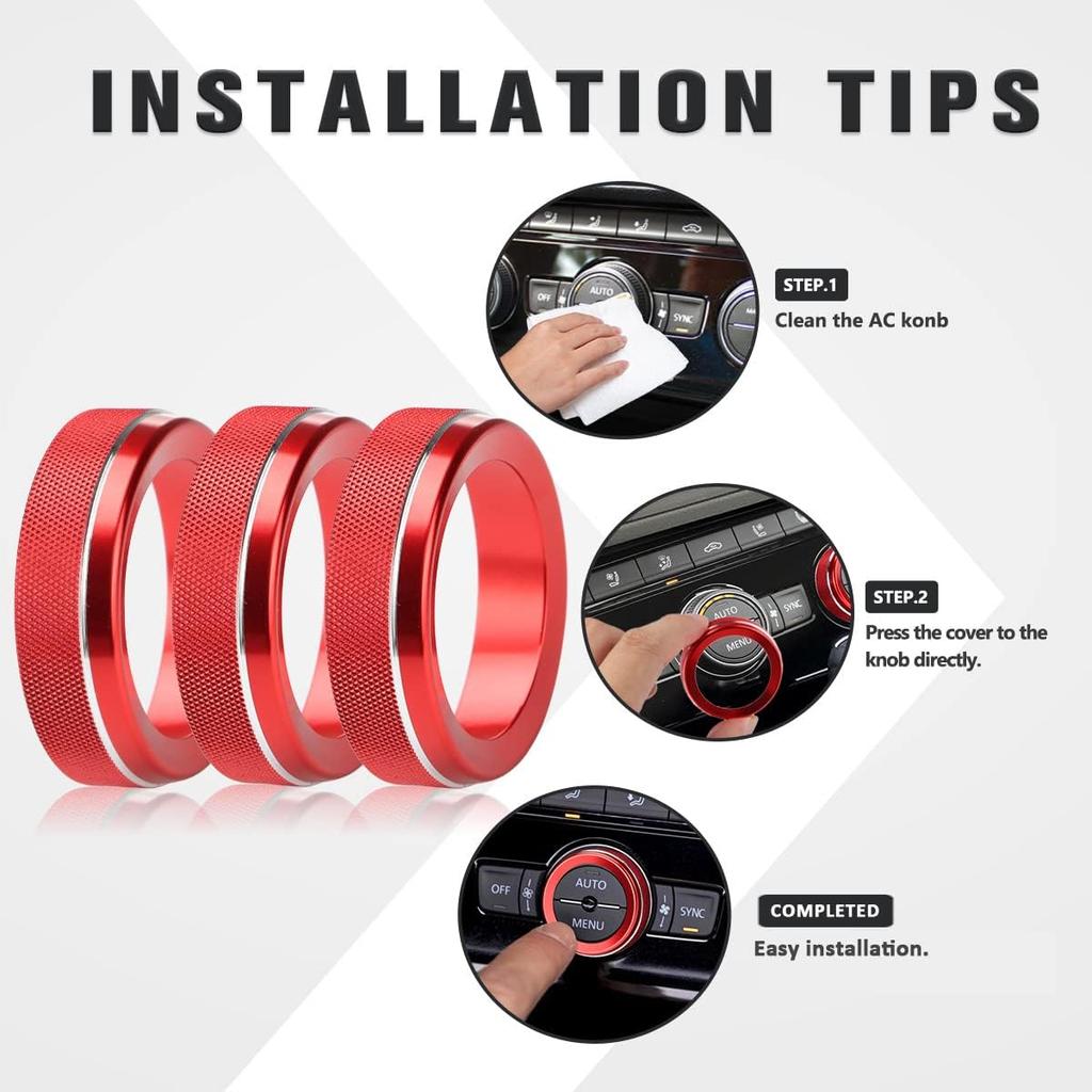 Auovo AC Knob Covers Compatible with Volkswagen VW Accessories Tiguan Taos Jetta Passat Atlas Golf R Beetle Aluminum Alloy Air Conditioning Knob