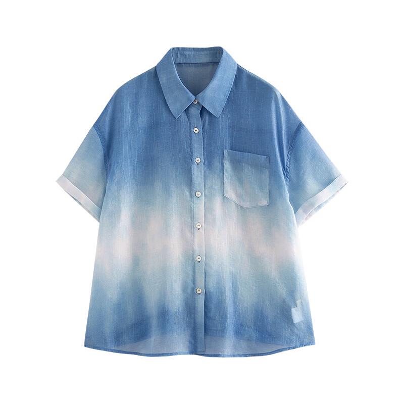 Chuyu Women's Loose Gradient Sheer Short Sleeve Shirt