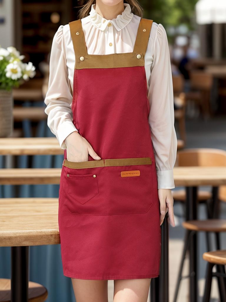 1pc Unisex Adjustable Apron with Pockets,Polyester 100% Non-Stretch, Regular Fit, Sleeveless, H-Shaped Hem, Woven for Cooking, Baking,Restaurant Staff