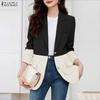 ZANZEA Women Casual Turn Down Collar Long Sleeve Patchwork Thin Cardigan Blouse