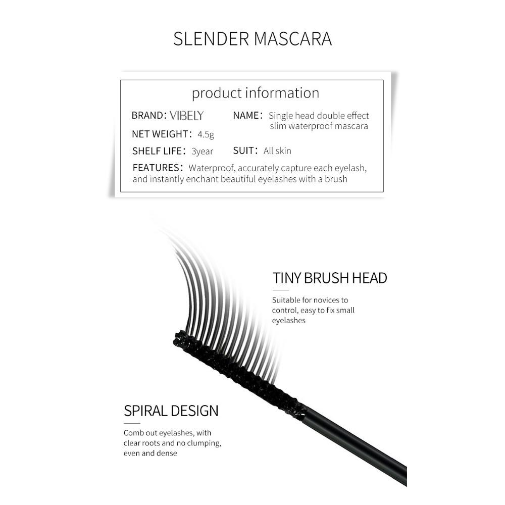 VIBELY Small Thin Tube Slender Waterproof Mascara Thick, Long -lasting Sweat -proof Non -faint, Easy To Get Used Mascara