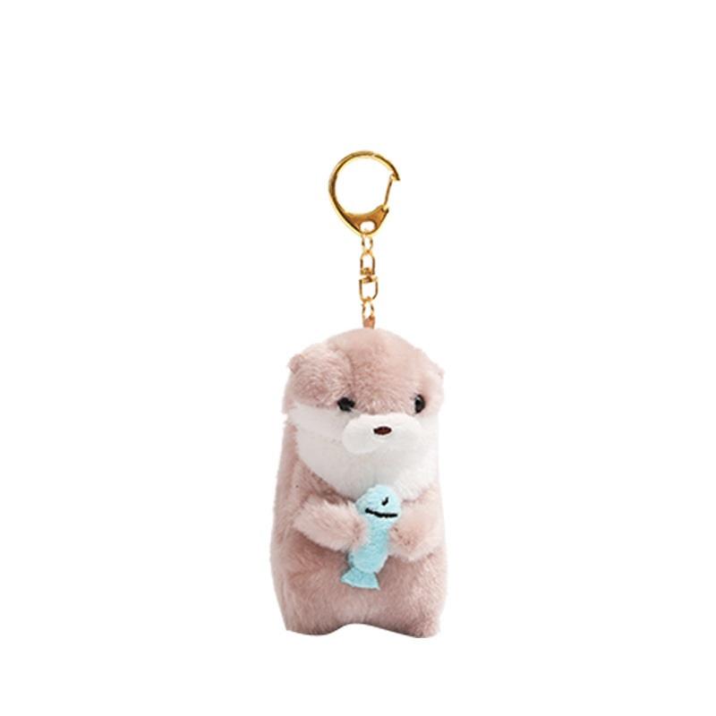 Kpop Idol Lee Chan Same Otter Plush Keychain Adorable Sea Otter Holding Fish Stuffed Doll Backpack Bag Hanging Charm