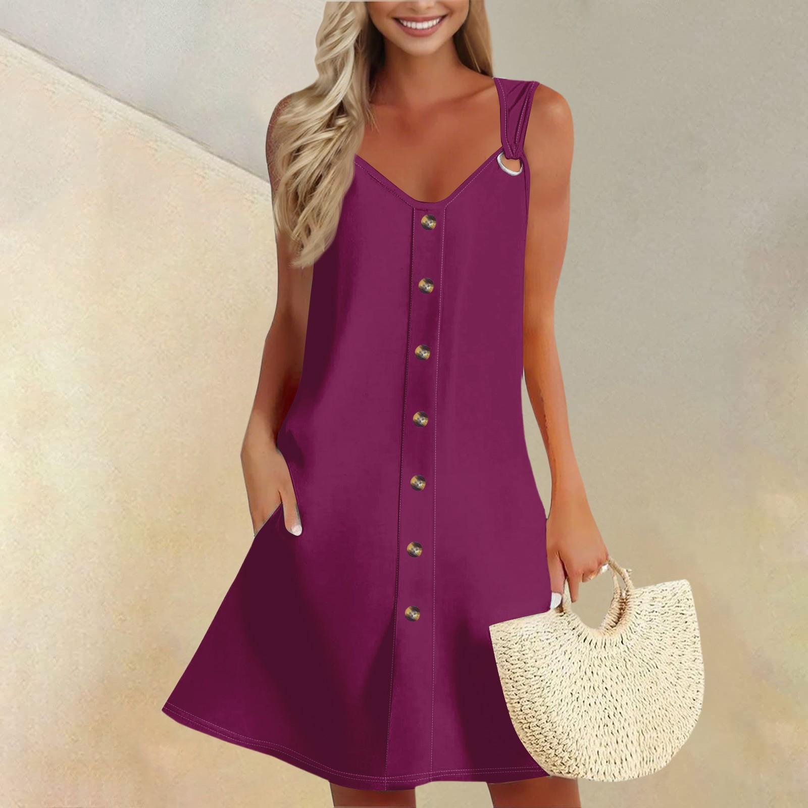 

Жіноче літнє плаття без рукавів Весняний однотонний сарафан з кишенями XXXL фіолетовий