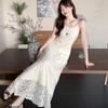 Summer Seaside Vacation High-end Temperament Long Dress Gentle New Solid Color Lace Suspender Dress Children Summer