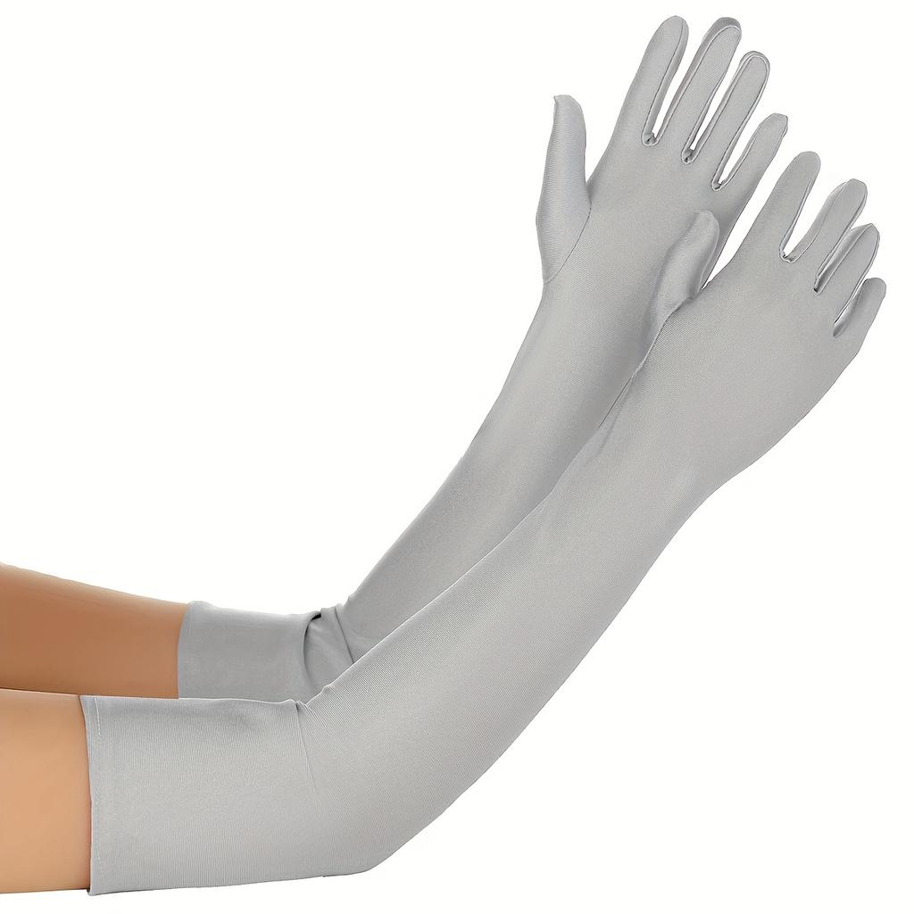 1 Pair Women's Elegant Long-Finger Gloves - Elastic Stretch, 6 Solid Colors (White/Red/Gray/Beige/Black/Brown)