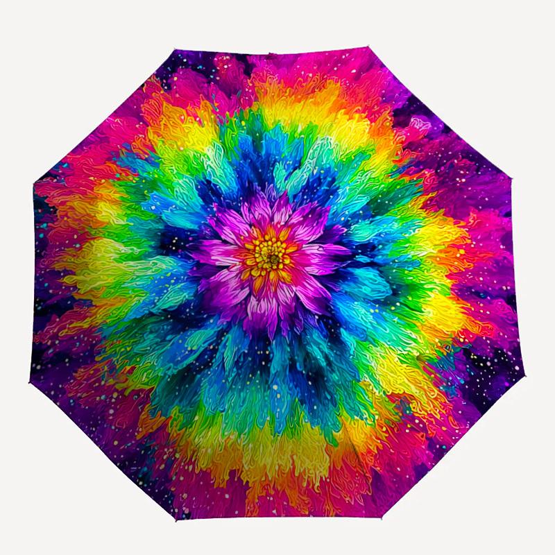 

1pc Tie-Dye Pattern Automatic Open, Sturdy Iron Frame, Compact Folding Design, All-Season Portable Umbrella for Women & Men yy250801080