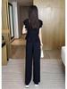2024 Plus Size Ice Silk Women’s Stylish Summer Two-Piece Set with Wide-Leg Pants