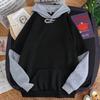 Women Casual Solid Long Sleeve Splited Patchwork Hoodie Sweatshirt Pullover Top