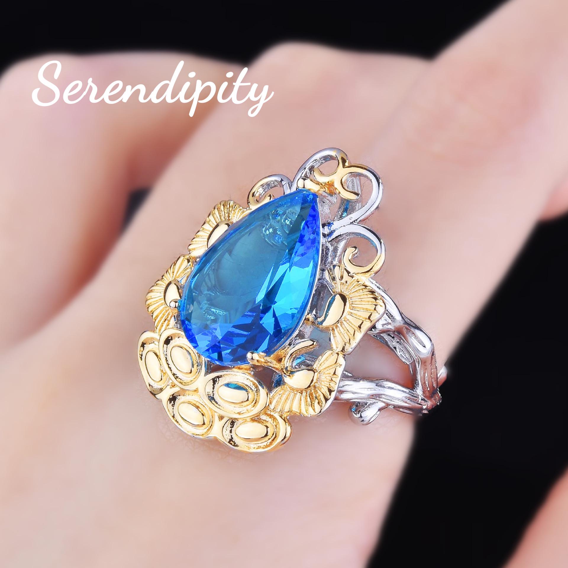 

Ретро Набор Золотой Слиток и Аквамарин: Кулон-капля облака, открытое кольцо и серьги с драгоценными камнями