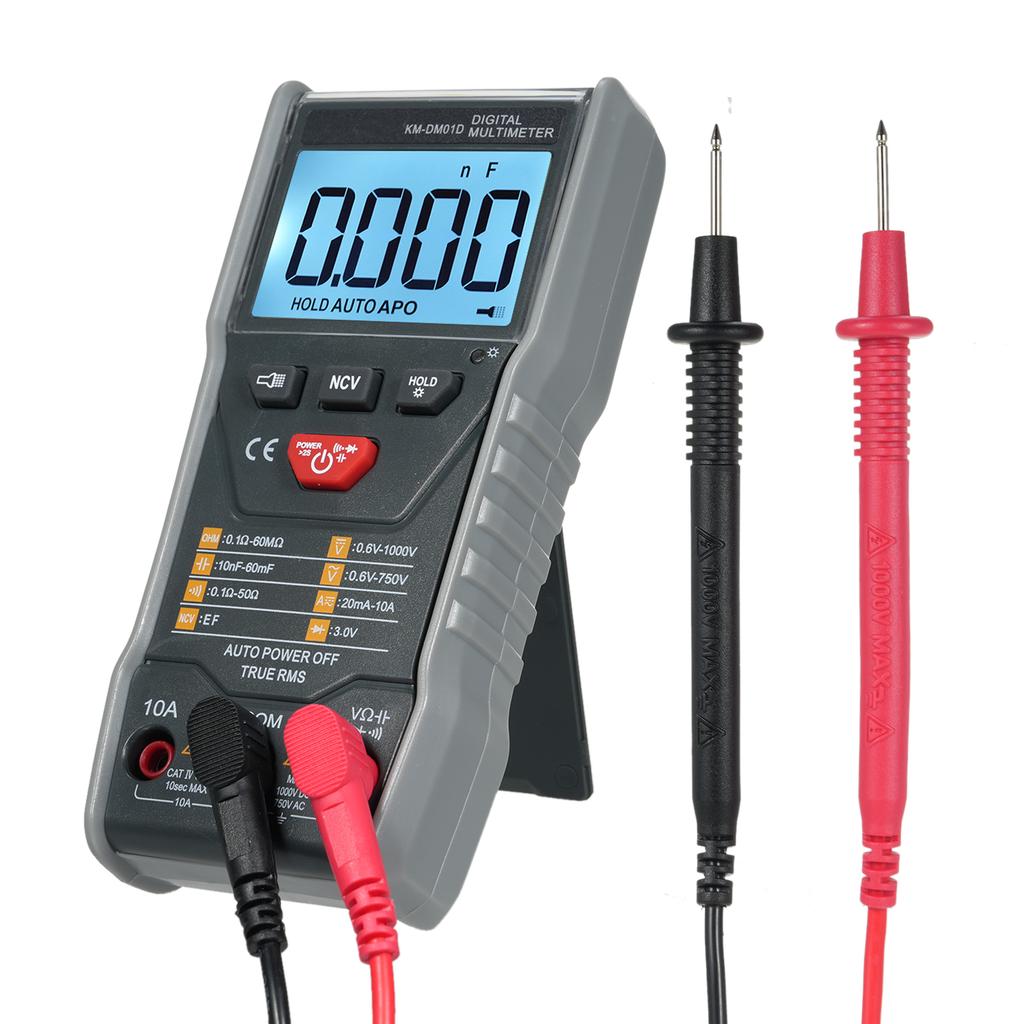 True RMS Digital Multimeter KM-DM01D 6000 Count Auto-Range Meter with NCV Detection Data Hold Backlight LCD and Tilting Stand