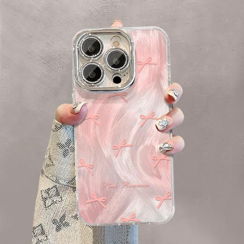 Pink Bow Bracelet Suitable for Apple 16 Feather Yarn Mobile Phone Case 13promax High-end Feeling 15 Simple 14 Niche