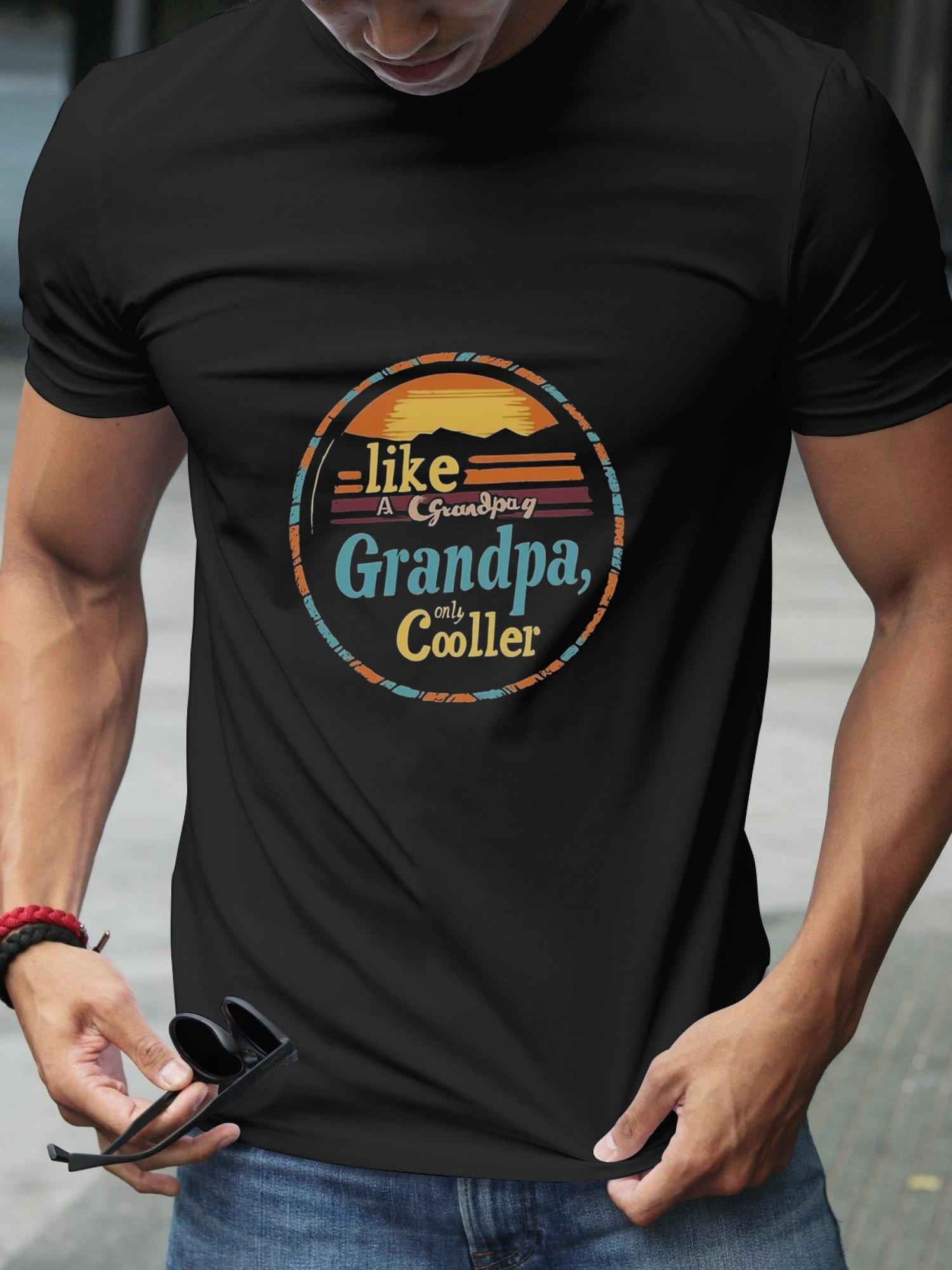 Vintage Cool Grandpa Graphic T-shirt - 180g Cotton Crew Neck Short Sleeve Tee with Sunset Color Geometric Print XXXL