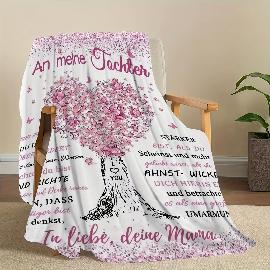 Cozy Love Tree Pattern Flannel Throw Blanket - Perfect Gift for Daughter, Soft & Warm for Couch, Bed, Office, and Travel