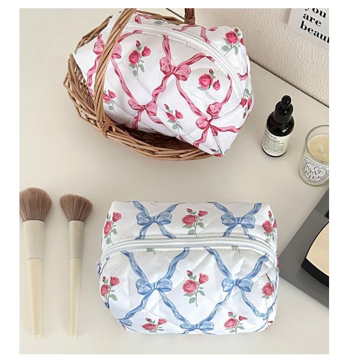 YY Handmade Cotton Makeup Bag for Women Aesthetic Girl for Toiletry Bag with Bow Detail National Style Handmade by Women