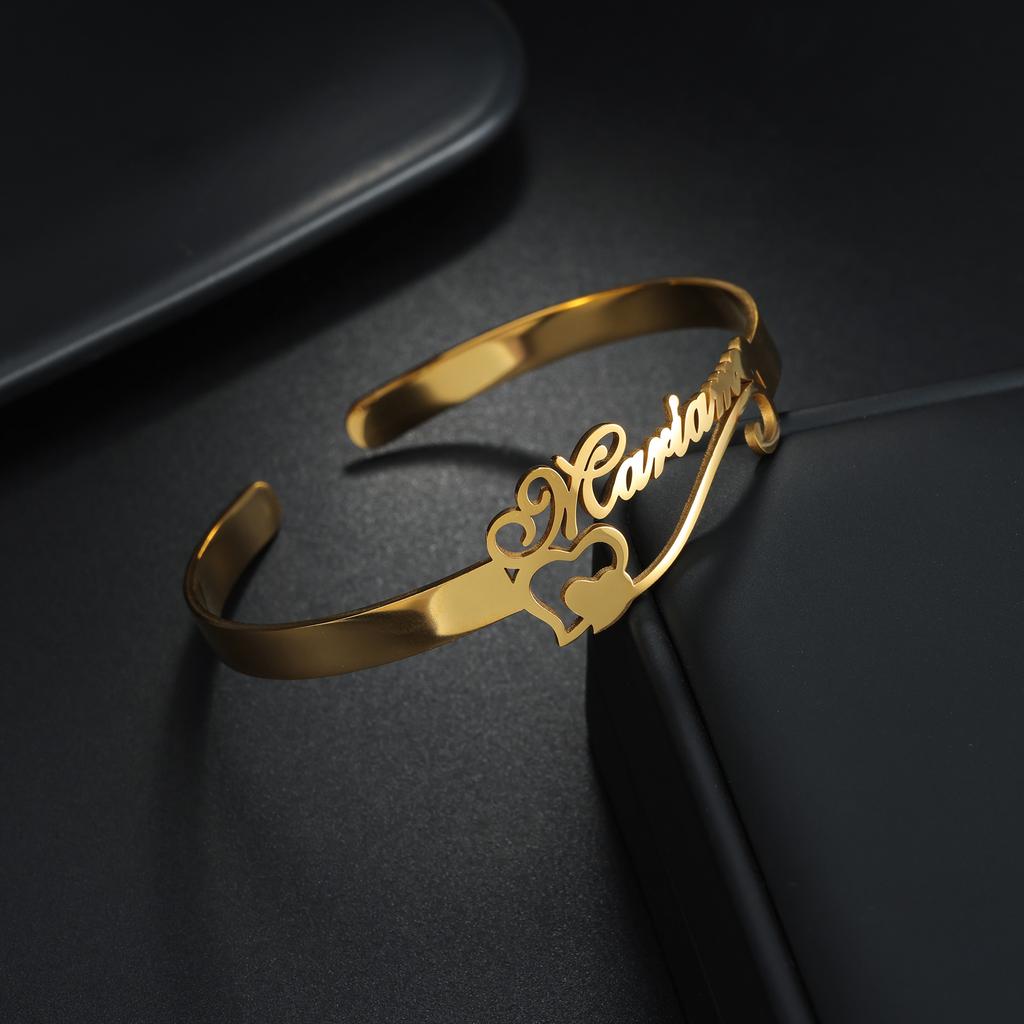 Atoztide Customized Letter Name Bracelet Personalized Custom Bangles for Women Men Stainless Steel Chrismas Jewelry Gift