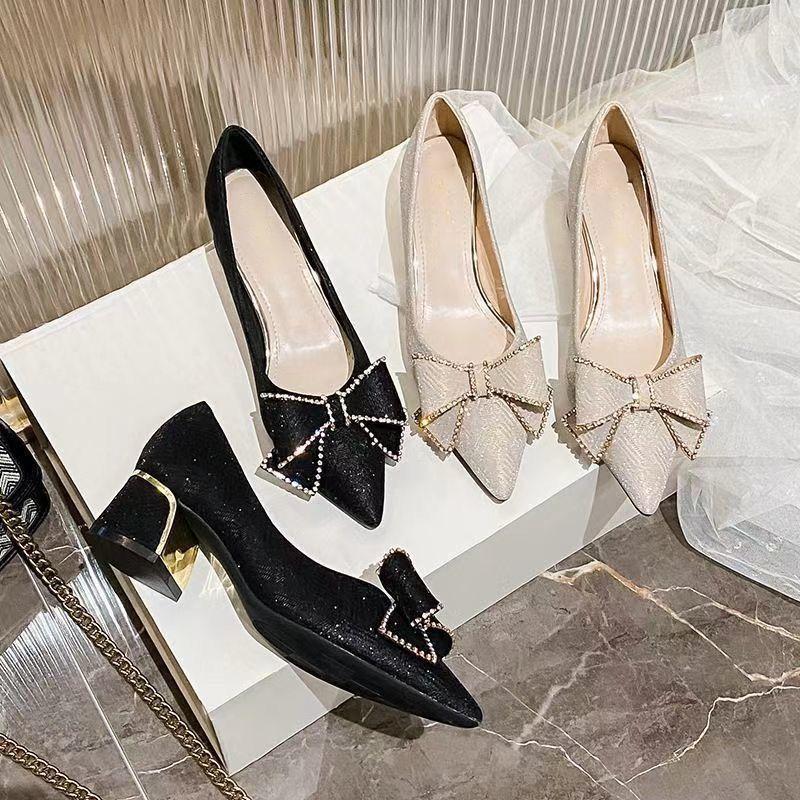 Coarse Heels Large Size High Heels Comfortable Middle Heel Fairy Style Pointed Single Shoes 2025 Summer and Autumn New Fashion French