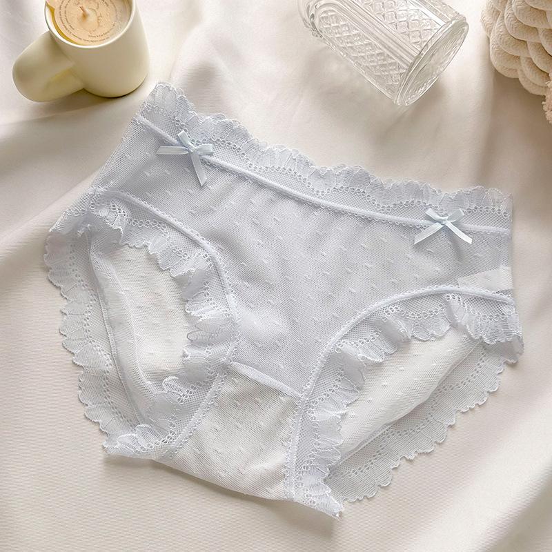 Japanese Girl's Ice Silk Lace Underwear - Lightweight, Breathable, Mid-Waist, Seamless, Cute Triangle Pants with Cotton Crotch.