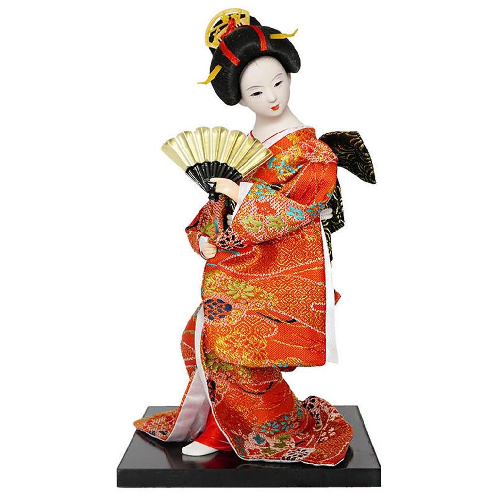 Boneca Gueixa Asiática Vintage 12 Polegadas Tipo Japonês Tradicional Quimono Estatueta para Decoração de Sala de Estar