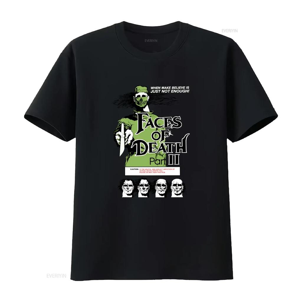 Faces of Death Part III T Shirt Horror Movie Inspired with Knife Wielding Figure and Warning Label Perfect for Fans Vintage