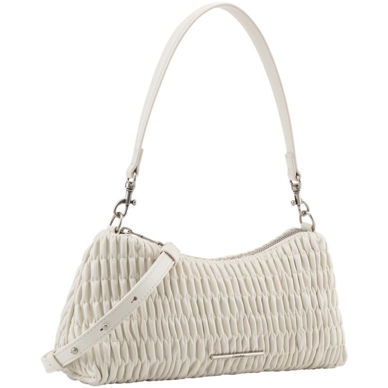 Calvin Klein Elegant Niche Design Pleated Armpit Bag Mixed Material Shoulder Bag Medium Size Women's Milk White