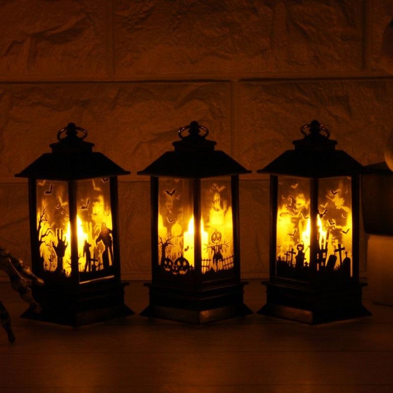 Small Halloween Simulation Flame Light Layout Desktop Decoration Vintage Style Hanging Oil Lamp
