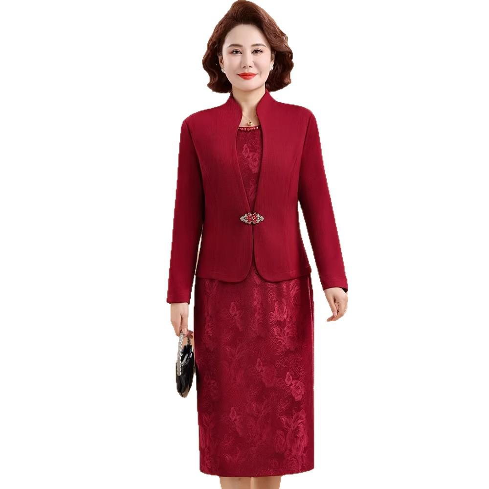 2026 New Spring/Autumn Mother-in-law Wedding Dress Set – Elegant Two-Piece for Middle-Aged Women