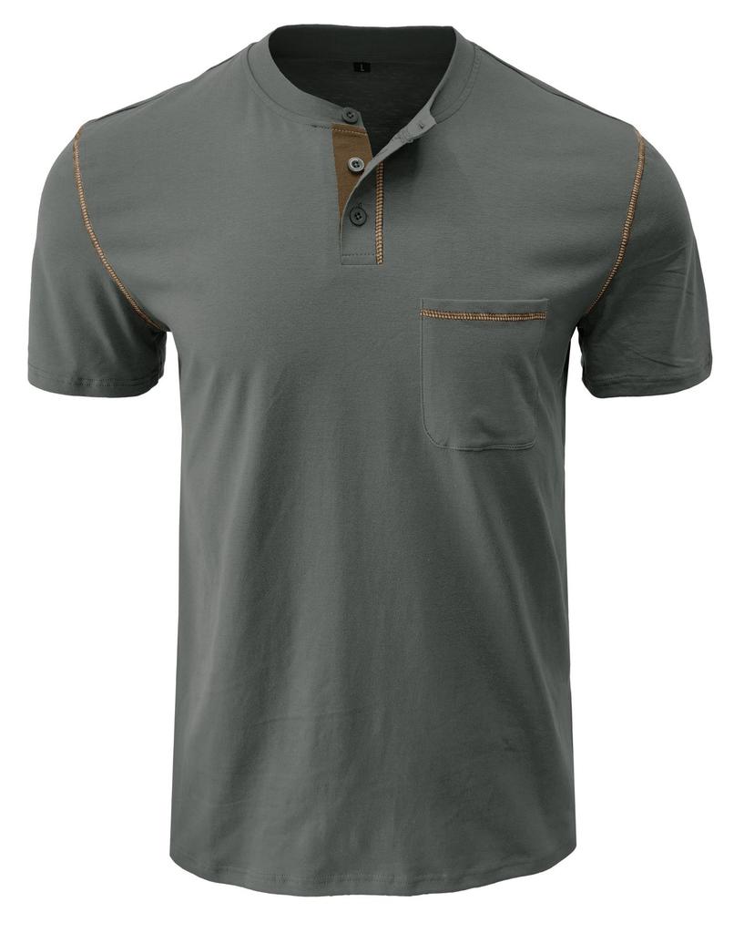 Men's Solid Short Sleeve Henley Shirts Casual Basic Tops Summer Button Sports T-Shirts With Pocket Male Athletic Workout Moisture Wicking Tee Shirts