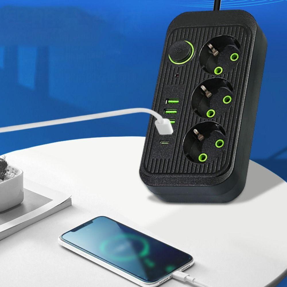 

2m Extension Cord Surge-Protected Power Strip 3-Outlets Extended USB Socket Expansion білий