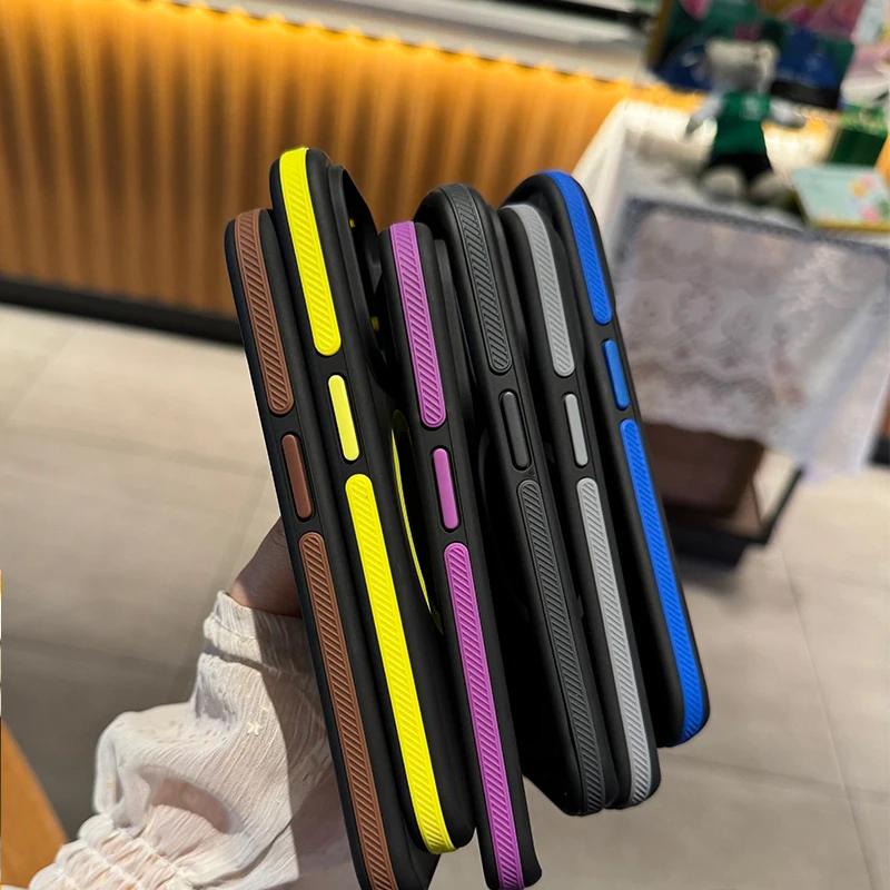 New Patchwork Color Phone Case For iPhone 16 15 14 13 12 11 Pro Max Plus Anti Slip Frosting Translucent Magsafe Magnetic Cover