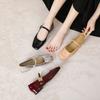 New Style Red Black Apricot Silver Mary Jane Women's Shoes Small Leather Shoes Season Match Skirt Square Head Shallow Mouth