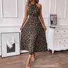 Womens 2025 Leopard Print V-Neck Backless Slip Dress High Waist Flowy Maxi