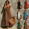 Summer Solid Color Retro Lazy Vibe Cotton Linen Slip Long Dress for Women Sexy Casual Party Dresses