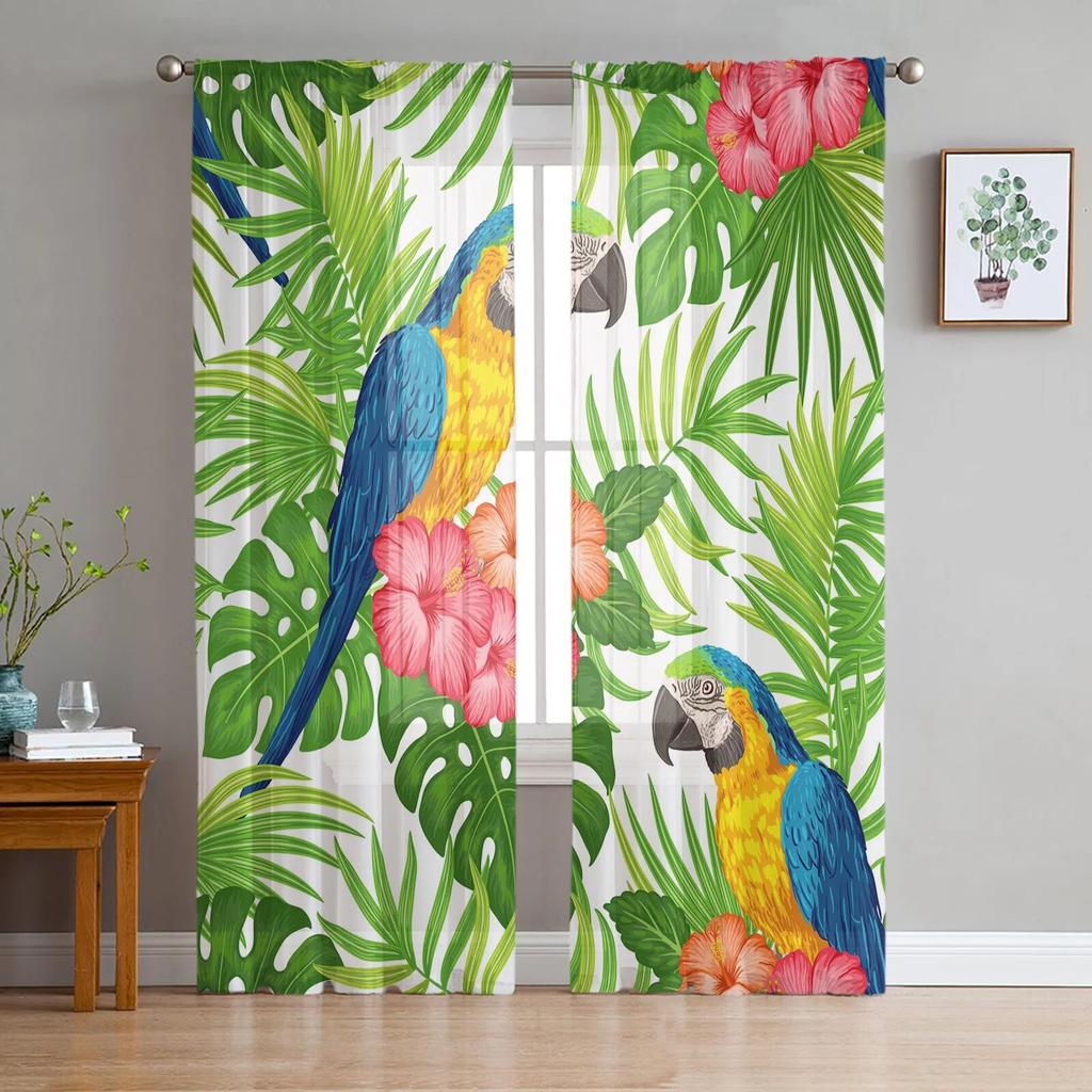 Toucan Flower Fruit Tropical Pineapple Map Tulle Curtain For Living Room Bedroom Modern Sheer Curtains Decor Window Treatment