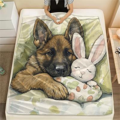 Plush Puppy  Print Flannel Blanket, High Quality Comfortable for All Seasons, Home Decor, Warmth and Comfort