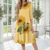 Women's Casual Fashion Round Neck Three Quarter Sleeve Printed Midi Dress