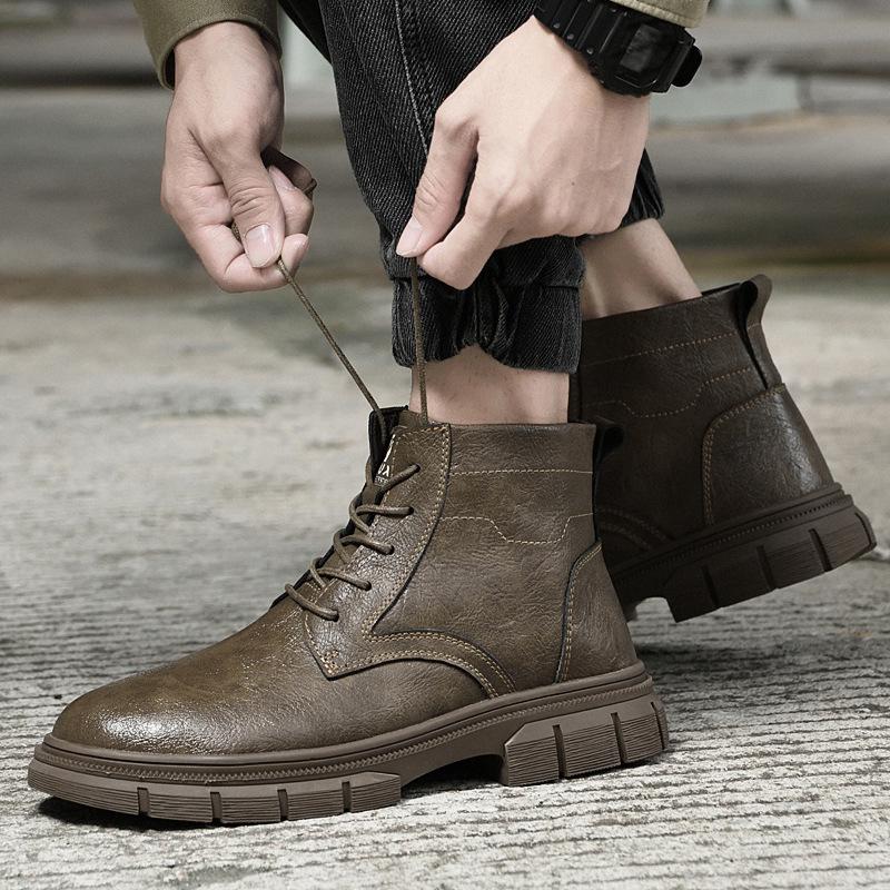 Men's Retro High-Top Leather Boots - Fashionable Casual Motorcycle Work Shoes for Autumn