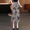 Plus Size Women's Chinese Style Printed Skirt-Pants - Summer Loose Slimming Seven-Point Pants