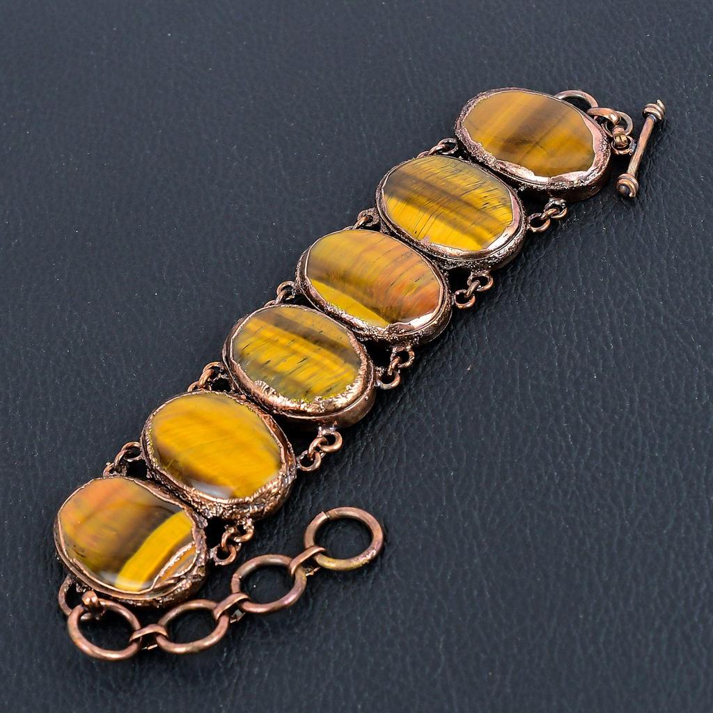 Tiger's Eye Copper Electroformed Bracelet Adjustable, Handmade Gemstone Jewelry, Gift For Mom Antique Jewelry