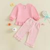 Kleinkind Mädchen Halloween Kürbis Stickerei Langarm Rundhals Pullover Sweatshirt und Elastische Taille Ausgestellte Hose Set