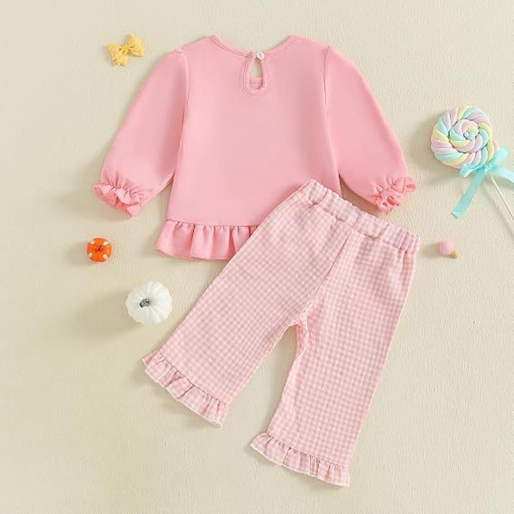 Kleinkind Mädchen Halloween Kürbis Stickerei Langarm Rundhals Pullover Sweatshirt und Elastische Taille Ausgestellte Hose Set