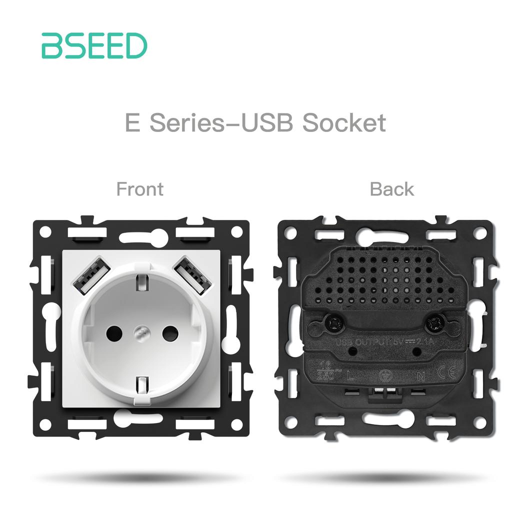 BSEED WIFI Click Switch Module Smart Light Switch Parts White Plastic Frame DIY Combination Wall Sockets USB Charge Key E-Series
