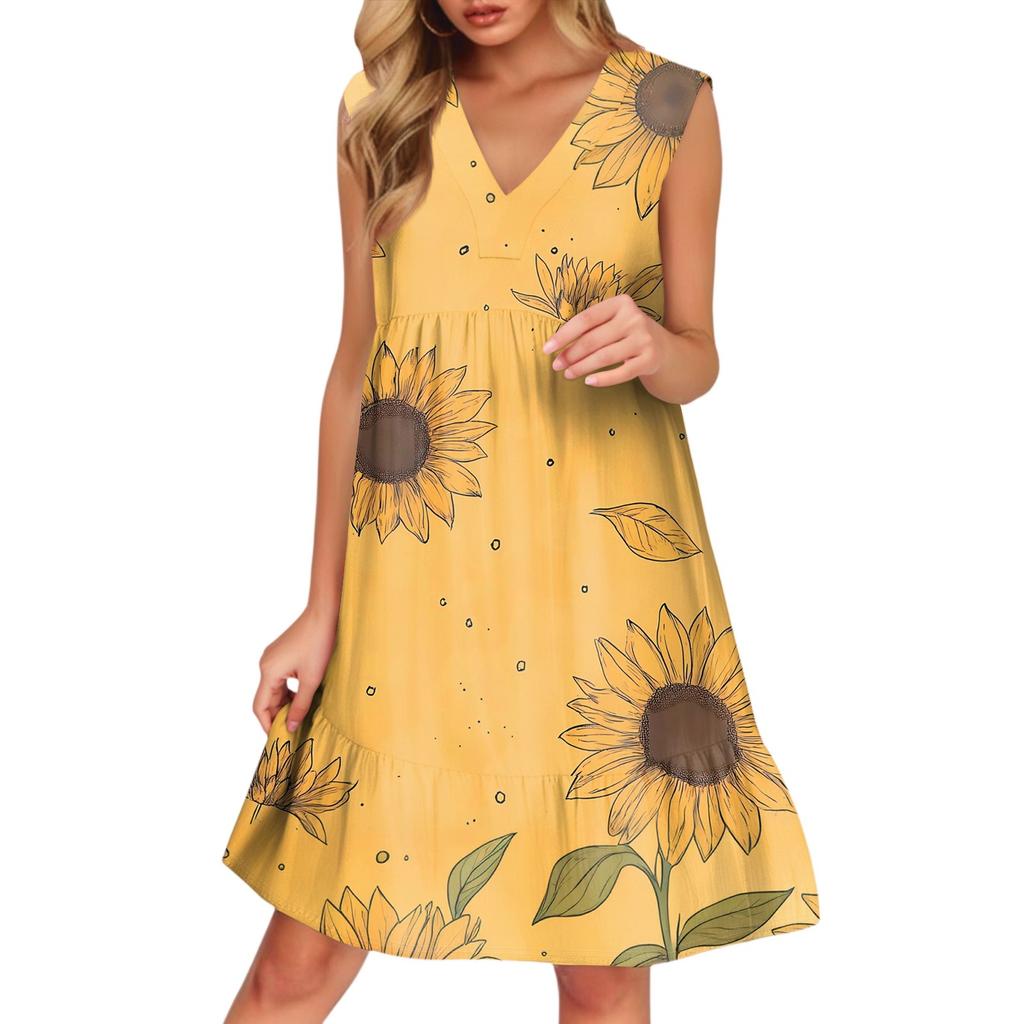Women's Casual Fashion Breathable V-neck Vest With Pockets Floral Holiday Dress