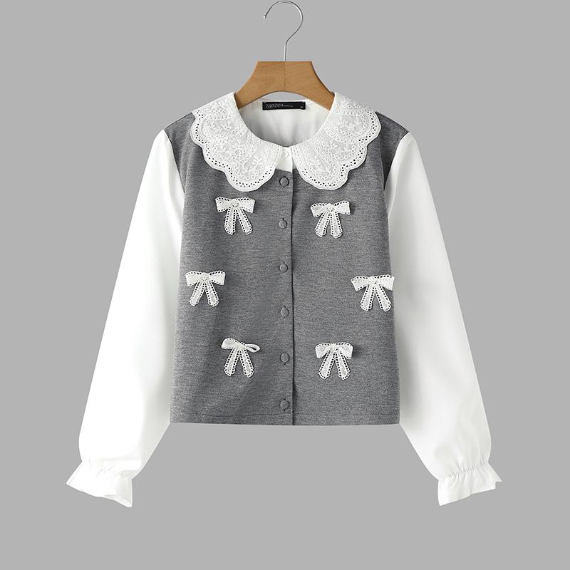 ZANZEA Women Casual Doll Collar Loose Long Sleeve Patchwork Blouse