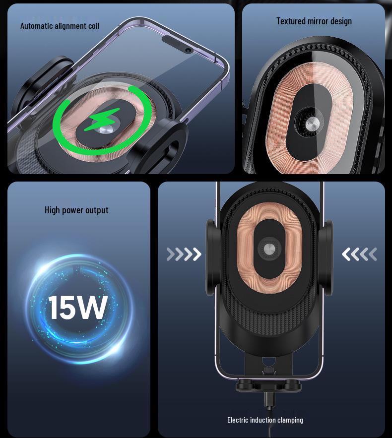15W Car Wireless Charger & Phone Holder for Apple & Android with Three-Axis Linkage