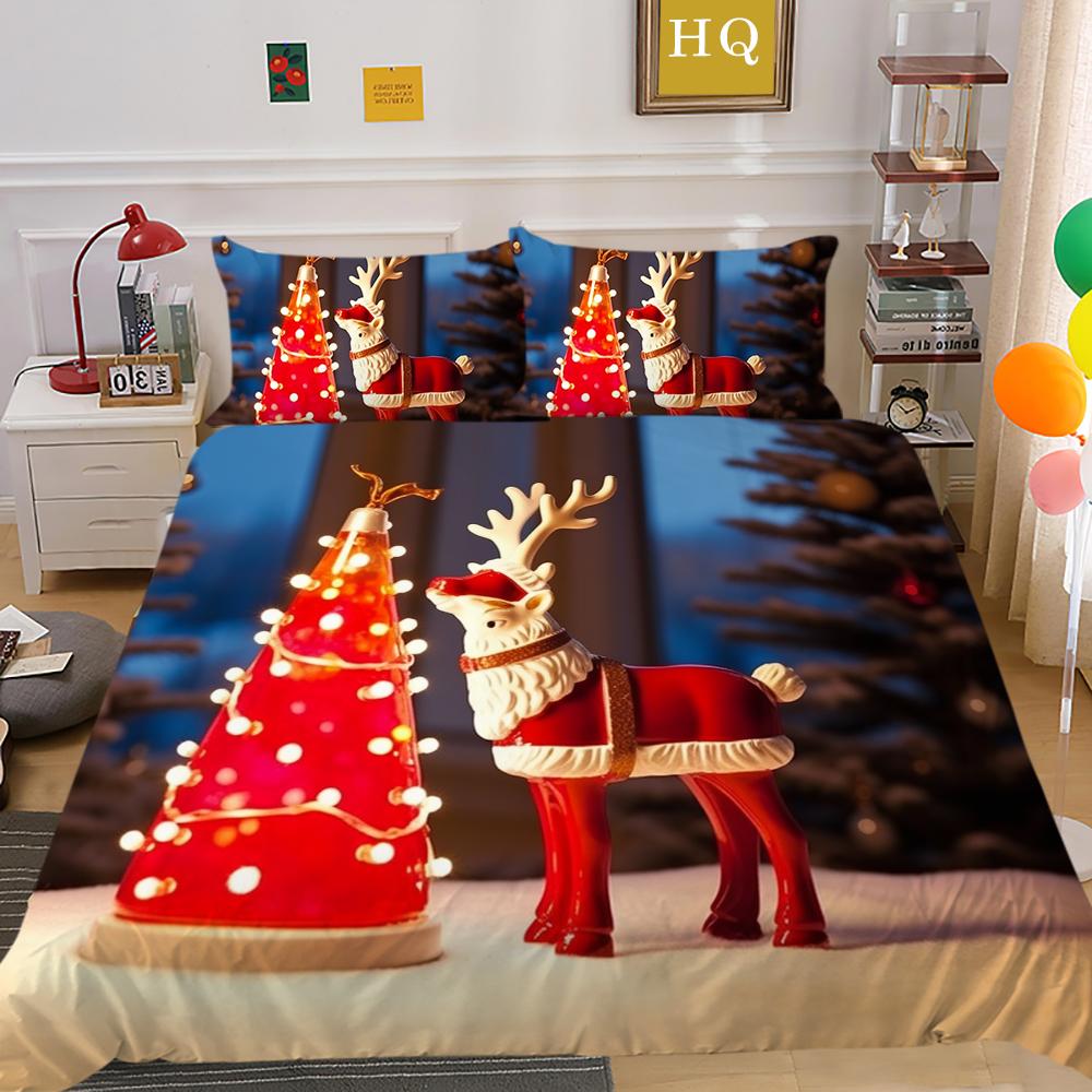 Kemila 3D Bedding Set Christmas Elk Pattern Duvet Cover Comforter Bed Linen Single Twin Full Queen Size Kids Girl Boys Gift Home Decor