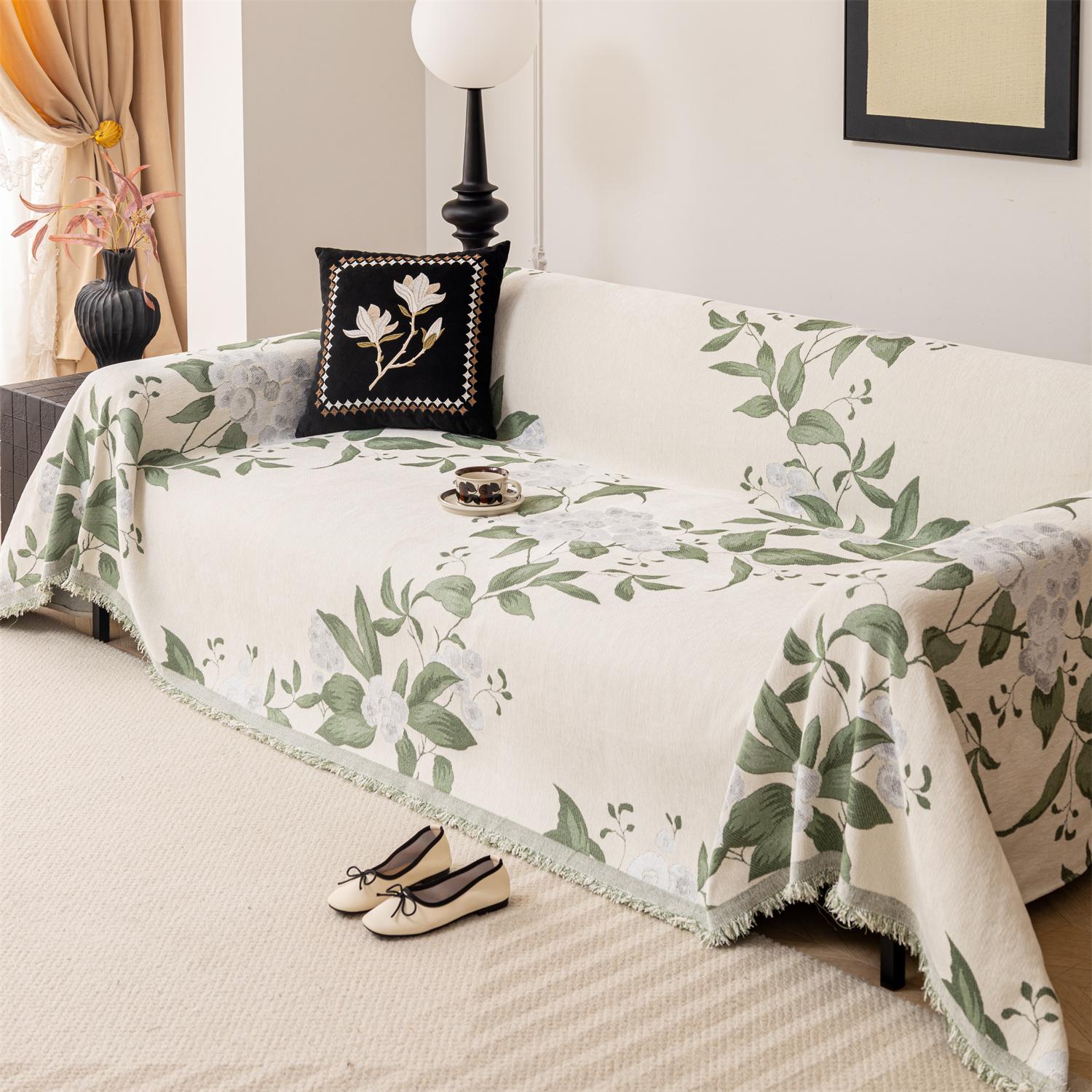 

Flowers Jacquard Four Season Heavy Chenille Sofa Towel with Fringes AntiCat Scratch Universal Sofa Blanket Cover Multiple Use 180x90cm