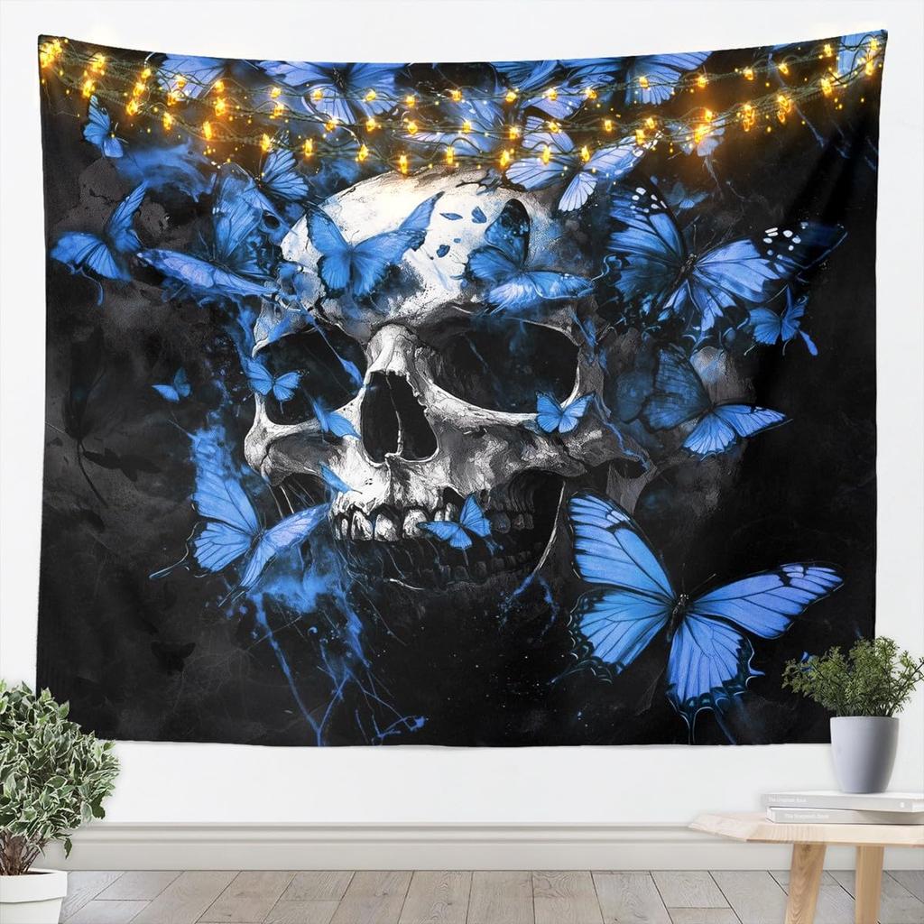 Butterfly Tapestry Glitter Diamonds Print Wall Art Luxury Elegant Blue Wall Hanging Blanket for Living Room Bedroom Home Decor