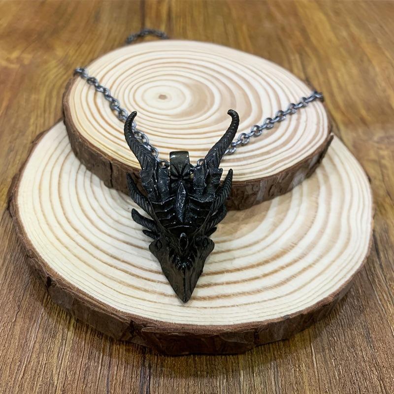 

Retro Gothic Punk Necklace Men Monster Anger Hannya Ox Horn Rock Pendant Jewelry Gift